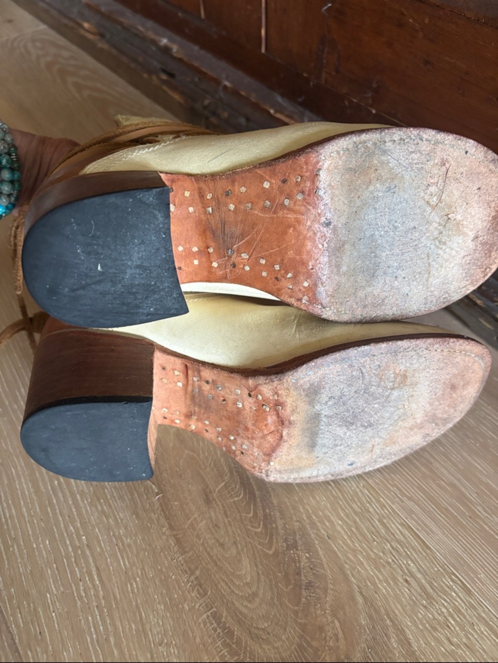 freebird Cream Leather Ankle Boots with Tan Wrap - Picture 7 of 8